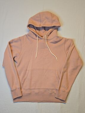 Naked & Famous Denim Terry Pink Plush Pullover Hoodie with White Drawstrings